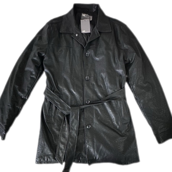 ASOS DESIGN Men’s Faux Leather Belted Trench Coat In Black Size: XL - Picture 5 of 15